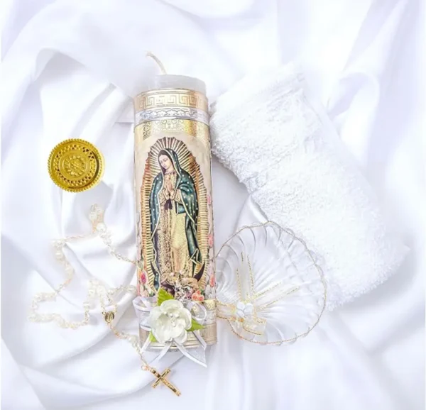 Baptism Candle Set for Boys and Girls with Our Virgen de Guadalupe Candle - Velas para bautizo Baptism kit - Catholic Baptism Candle Set Girl - Vela de bautizo para niño - Vela para bautizo de niña