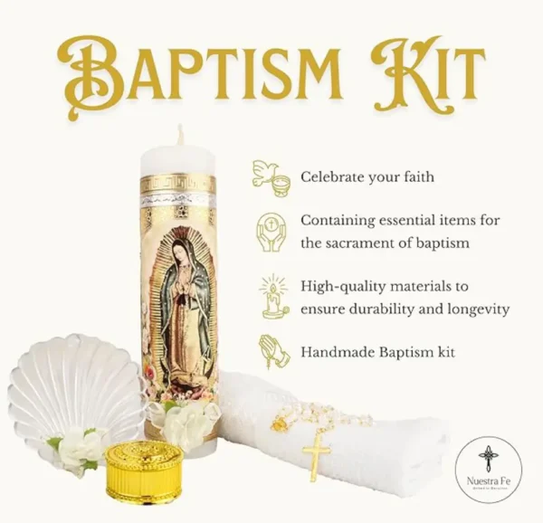 Baptism Candle Set for Boys and Girls with Our Virgen de Guadalupe Candle - Velas para bautizo Baptism kit - Catholic Baptism Candle Set Girl - Vela de bautizo para niño - Vela para bautizo de niña