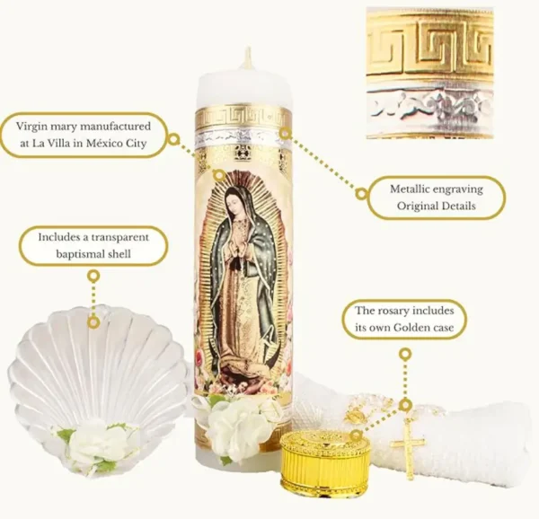 Juego de Vela de Bautizo para Niños y Niñas con Vela de la Virgen de Guadalupe - Kit de Bautismo Católico - Vela de Bautizo para Niña y Niño - Image 5