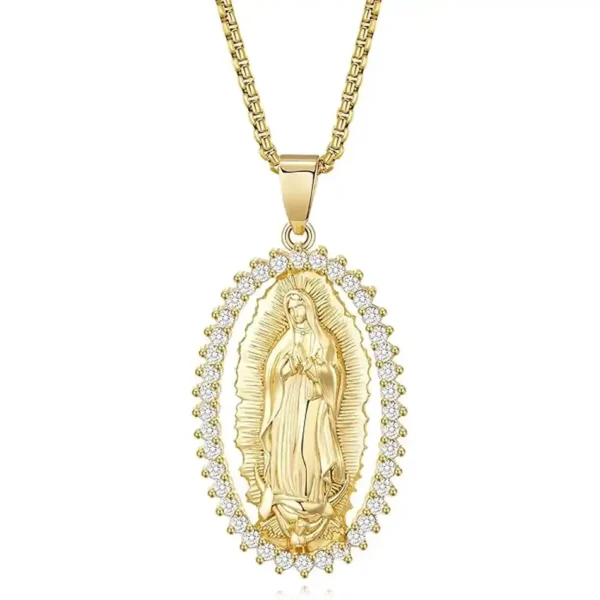 Collar Baño de Oro Virgen de Guadalupe - Medalla de la Virgen María para Mujeres, Amuleto Religioso