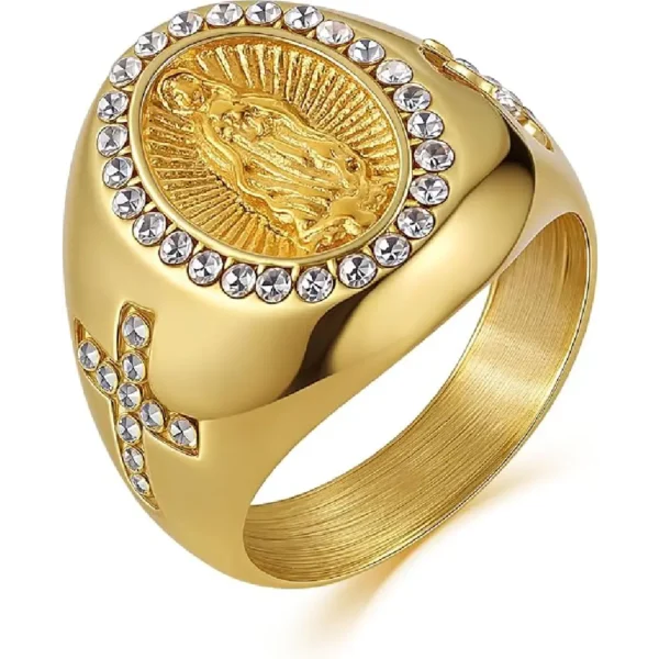 HZMAN Virgin Mary Ring for Women Dainty Stainless Steel Our Lady of Guadalupe Cubic Zirconia Religious Ring Jewelry Gift
