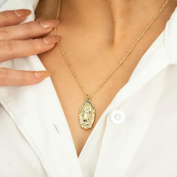 Ascona Our Lady of Guadalupe Necklace Virgin Mary Necklace Gold/Silver Medallion Medal Pendant Necklace for Women