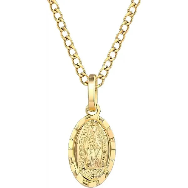 18K Yellow Gold virgen de guadalupe necklace Religious Jewelry Our Lady Virgin Mary Pendant Necklaces for Charms Women Men Accessories Chains Vintage Colar Medalla De la Virgen Milagrosa Virgencita