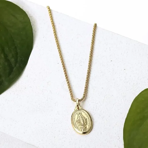 18K Yellow Gold virgen de guadalupe necklace Religious Jewelry Our Lady Virgin Mary Pendant Necklaces for Charms Women Men Accessories Chains Vintage Colar Medalla De la Virgen Milagrosa