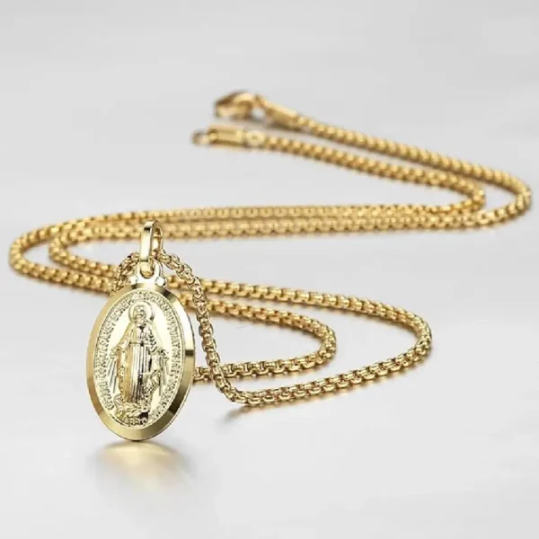 18K Yellow Gold virgen de guadalupe necklace Religious Jewelry Our Lady Virgin Mary Pendant Necklaces for Charms Women Men Accessories Chains Vintage