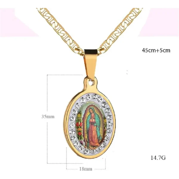 DouuYuhet 18K Gold Plated Flat 3MM Virgin Mary Guadalupe Charm Chain Pendant Necklace Christian Jewelry