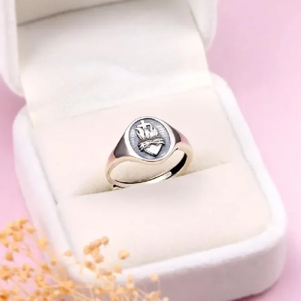Anillo del Sagrado Corazón Llameante en Plata Sterling 925 - Joyería Católica Ajustable - Image 2