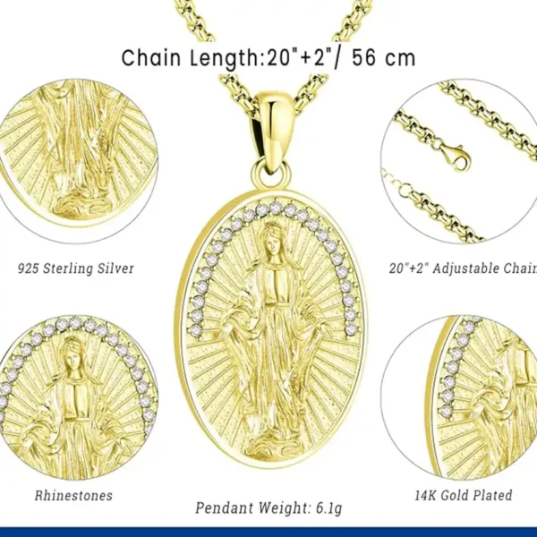 Eusense Collar San Miguel Arcángel para Hombre y Mujer - Plata de Ley 925 Baño de Oro - Medalla de San Cristóbal, Virgen María Milagrosa, Manos en Oración y San Benito - Joyería Religiosa - Image 3
