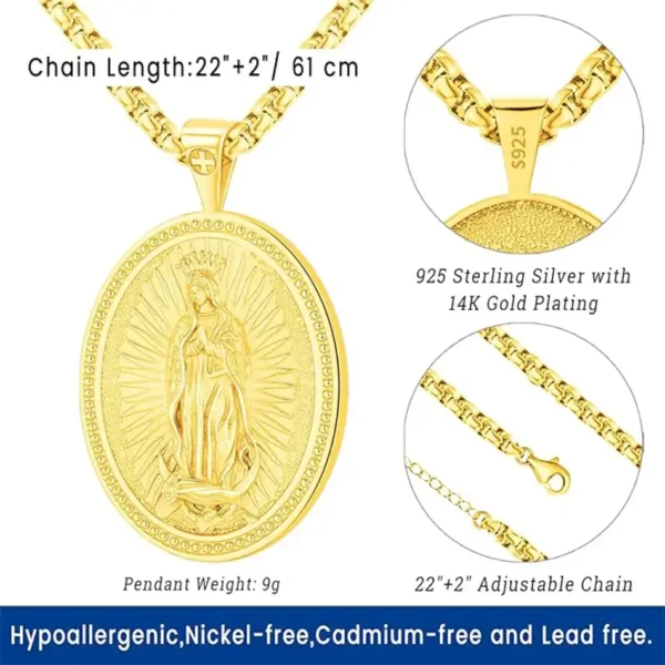 Collar de San Miguel y Virgen de Guadalupe en Plata Sterling 925 con Baño de Oro - Medalla Milagrosa y Manos en Oración - Joyería Religiosa para Hombres y Mujeres - Image 2