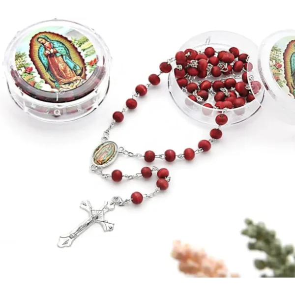 12 PCS Virgen De Guadalupe Red Rosary Beads Bulk for Baptism Favors,Rosarios Catolicos First Communion Favors for Guests,Bulk Rosaries Beads Necklace Gifts for Primera Comunion Recuerdos