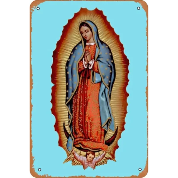 Click image to open expanded view Vintage Tin Metal Sign Virgin Virgen Maria De Guadalupe Retro Wall Art Decor Iron Painting for Home Kitchen Cafe Pub Sign 6x8 Inch Plaque