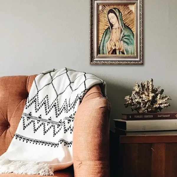 MEXICANDOO Our Lady of Guadalupe Mexican Framed Print (Cuadro Mexicano de la Virgen de Guadalupe) 11x13 inch with Golden and Silver Plated Finish Catholic Religious Wall Art Decoration for Home and