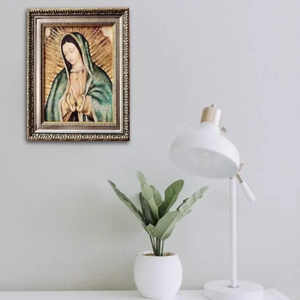 MEXICANDOO Our Lady of Guadalupe Mexican Framed Print (Cuadro Mexicano de la Virgen de Guadalupe) 11x13 inch with Golden and Silver Plated Finish Catholic Religious Wall Art Decoration for Home and