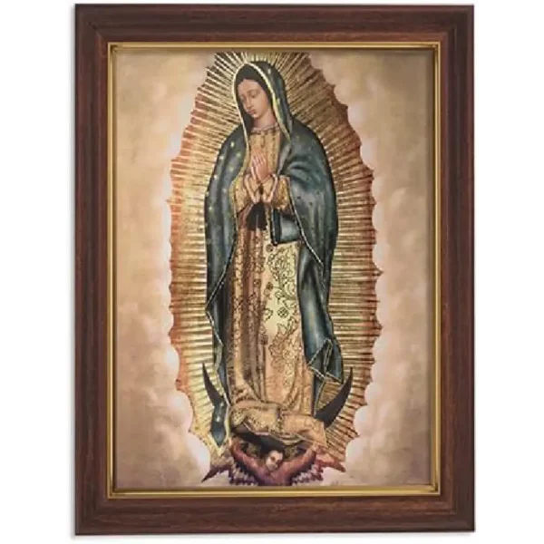 Our Lady of Guadalupe 8" x 10" framed Art Print-Wall Plaque-carved in wood and with gold leaf finish with Prayer Card included. Lamina Enmarcada de Nuestra Señora de Guadalupe