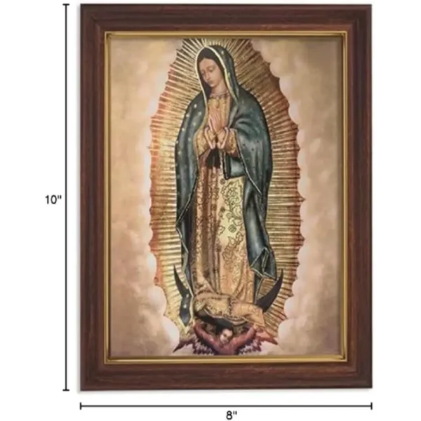 Our Lady of Guadalupe 8" x 10" framed Art Print-Wall Plaque-carved in wood and with gold leaf finish with Prayer Card included. Lamina Enmarcada de Nuestra Señora de Guadalupe