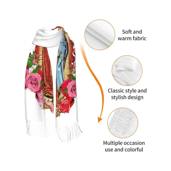 Virgen De Guadalupe Tassel Scarves Soft Warm Pashmina Scarf, Large Shawls And Wraps, Lightweight Scarfs For Women