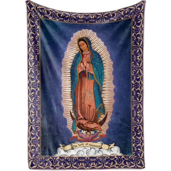 Our Lady of Guadalupe Blanket for Adults, Vintage Roman Catholic Virgin Mary Theme, Classic Religious Statue Print, Plush and Soft, Beautiful Tapestry or Home Decor, (Fleece 60x80)