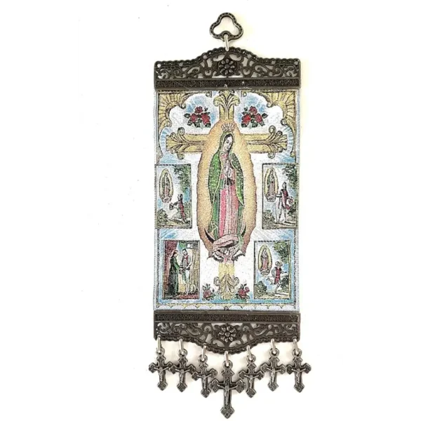Religious Icon - Our Lady of Guadalupe with Cross- Holy Saint Mary Blessed Virgin - Wall Hanging Tapestry Banner Large Art Decor - Christian Orthodox Catholic - 11 x 4 inch - Ideal for Christmas
