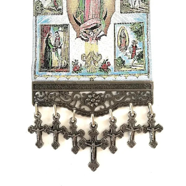 Religious Icon - Our Lady of Guadalupe with Cross- Holy Saint Mary Blessed Virgin - Wall Hanging Tapestry Banner Large Art Decor - Christian Orthodox Catholic - 11 x 4 inch - Ideal for Christmas