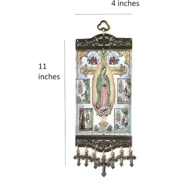 Religious Icon - Our Lady of Guadalupe with Cross- Holy Saint Mary Blessed Virgin - Wall Hanging Tapestry Banner Large Art Decor - Christian Orthodox Catholic - 11 x 4 inch - Ideal for Christmas