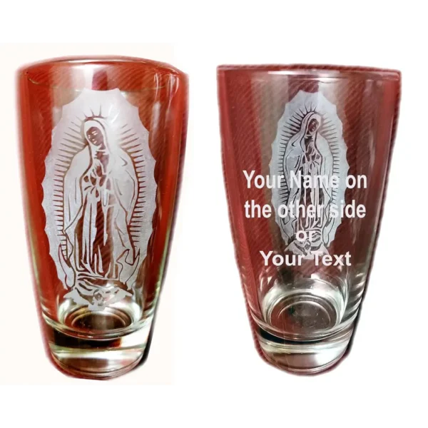 VIRGIN MARY OUR LADY VIRGEN DE GUADALUPE ENGRAVED ETCHED ENGRAVING TUMBLER GLASS CUP MUG ALL PURPOSE GLASS OPTIONAL PERSONALIZED CUSTOM CUSTOMIZED WITH YOUR NAME