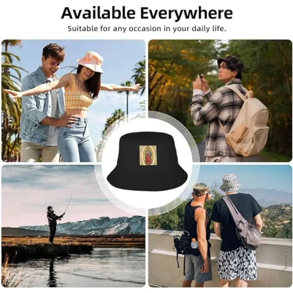 Virgin Mary Our Lady of Guadalupe Bucket Hat Mens Women Fishing Hat Black