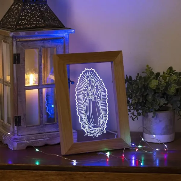 Luxury Home Decor Wood LED Lamp Frame Virgin Mary, San Judas, Jesus Night Light RGB (Virgin Mary RGB)