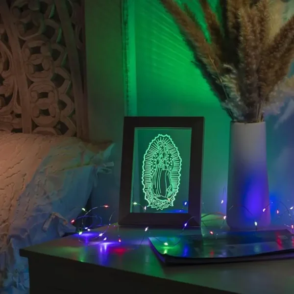 Luxury Home Decor Wood LED Lamp Frame Virgin Mary, San Judas, Jesus Night Light RGB (Virgin Mary RGB)