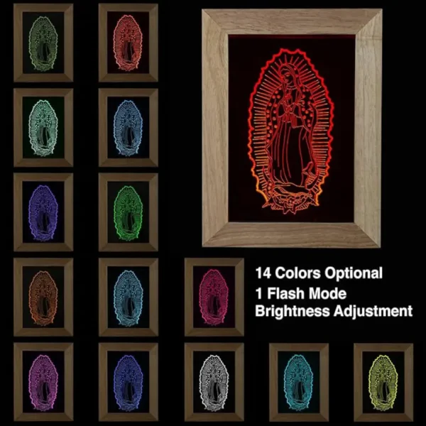 Luxury Home Decor Wood LED Lamp Frame Virgin Mary, San Judas, Jesus Night Light RGB (Virgin Mary RGB)