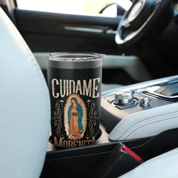 Térmico Virgen de Guadalupe "Cuídame Morenita" - 20 oz Negro - Image 4
