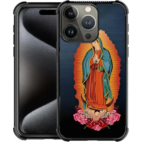 for iPhone 16 Pro Case, Red Virgen Guadalupe Pattern Graphic Design Girl Boy Soft Silicone Hard Acrylic Shock Protection for iPhone 16 Pro