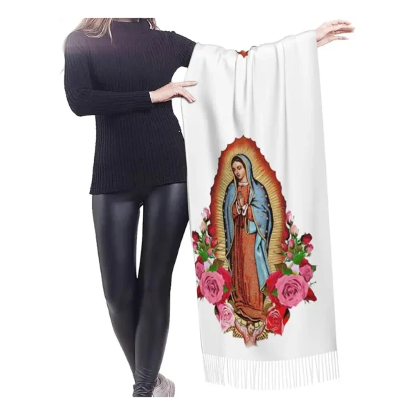 Virgen De Guadalupe Tassel Scarves Soft Warm Pashmina Scarf, Large Shawls And Wraps, Lightweight Scarfs For Women