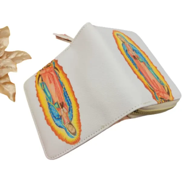 Virgen de Guadalupe Wallet Bifold Zip around Pocket Mini Purse Printed tassled faux leather