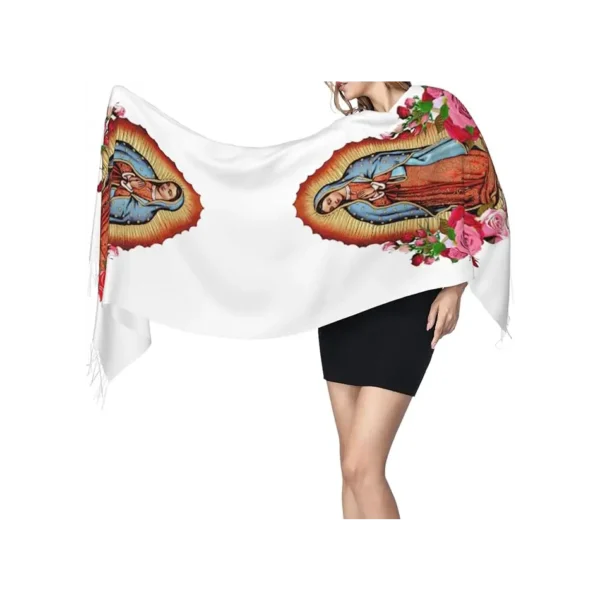 Chal de la Virgen de Guadalupe con Flecos – Bufanda Suave y Cálida, Pashmina Ligera para Mujeres - Image 3
