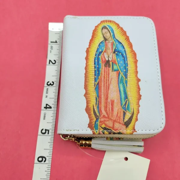 Cartera Mini de la Virgen de Guadalupe – Plegable con Cremallera y Detalles en Borlas - Image 6