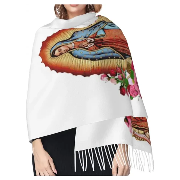 Virgen De Guadalupe Tassel Scarves Soft Warm Pashmina Scarf, Large Shawls And Wraps, Lightweight Scarfs For Women