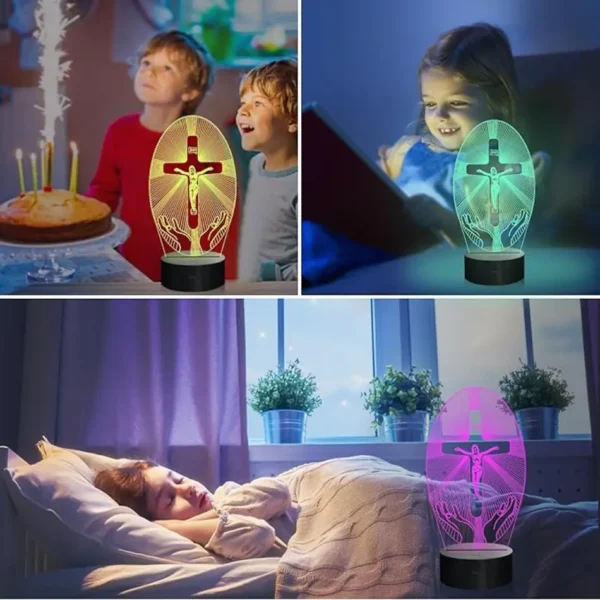 Lámpara Holográfica 3D Attivolife Cross - Luz Nocturna con Control Remoto, 16 Colores Cambiantes + Temporizador, Regalo Cristiano Ideal para Mujeres y Hombres - Image 5