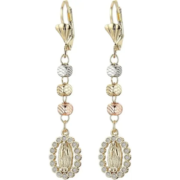 HZMAN 14K Gold Plated Virgin Mary Dangle Drop Earring for Women Hypoallergenic Cubic Zirconia Our Lady of Guadalupe Earrings Jewelry Gift