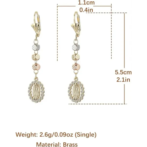 Aretes Colgantes Virgen de Guadalupe en Oro 14K con Circonitas - Image 5