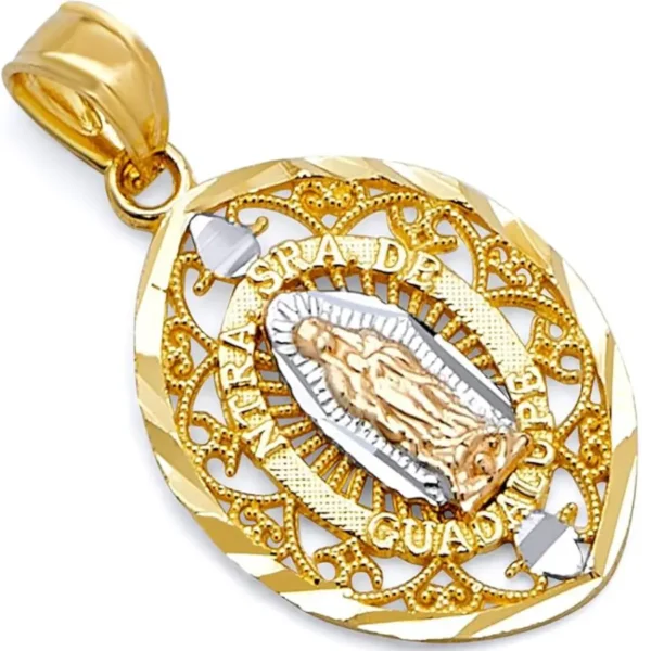 14k REAL Tri Color Gold Religious Our Lady of Guadalupe Charm Pendant