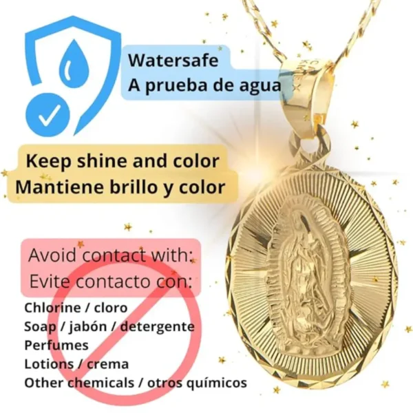 Gold virgen de Guadalupe medal necklace, 14k goldfilled Chain necklace Virgen de Guadalupe pendant, Virgin Mary charm Necklace, Religious Jewelry, Cadena Virgen de Guadalupe