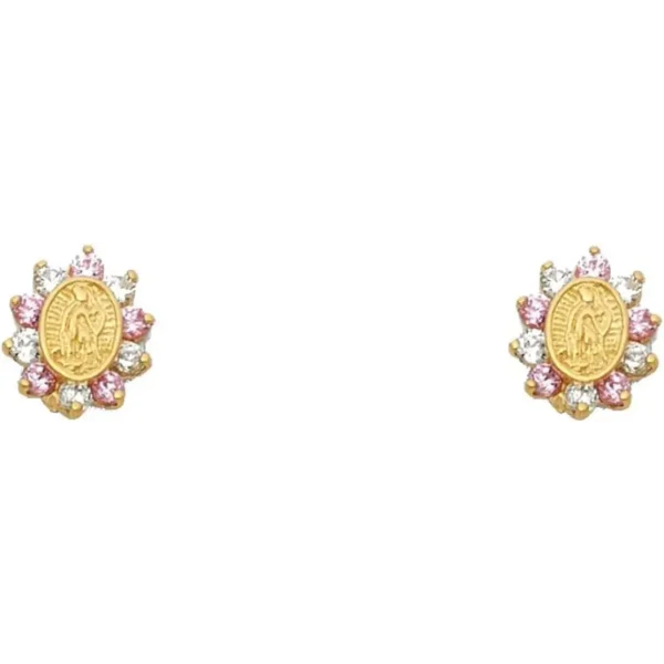 Aretes de Poste Virgen de Guadalupe en Oro Amarillo 14K - Image 2