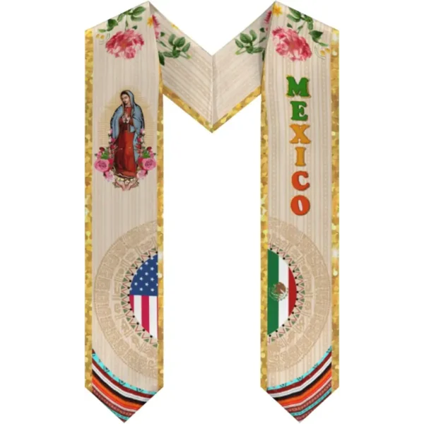 Mexican and American Flag Graduation Stole 2025, Mexican Graduation V Shape Stole Sash, Graduation Gifts