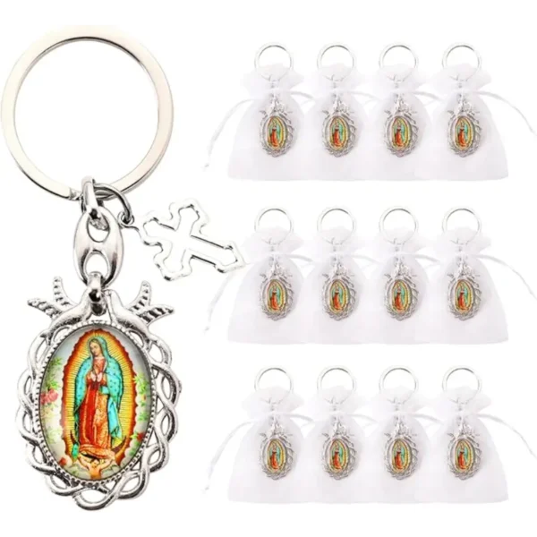 12 Pcs Our Lady of Guadalupe Keychain Baptism Favors for Guests, Llaveros Virgen de Guadalupe for Quinceanera, First Communion Favors, Primera Communion Recuerdos de Bautizo para Nia Nio
