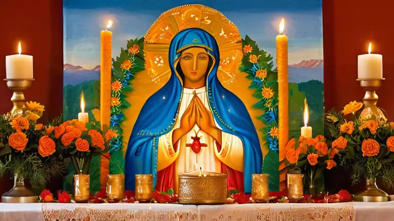 Altar vibrante lleno de flores y devoción