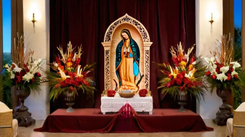 Escena serena de altar con la Virgen