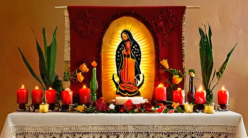 Escena vibrante y reverente con altar adornado