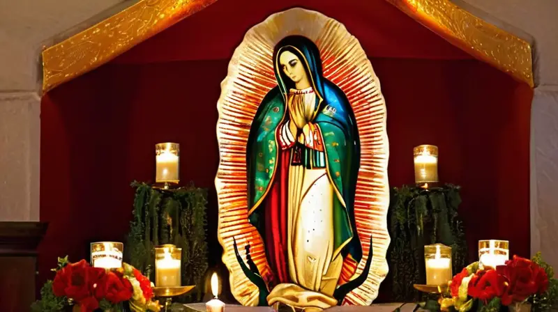 Altar decorado con la Virgen de Guadalupe