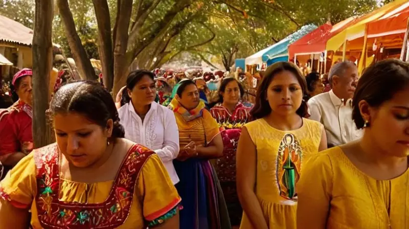 Mercado vibrante lleno de color y devoción
