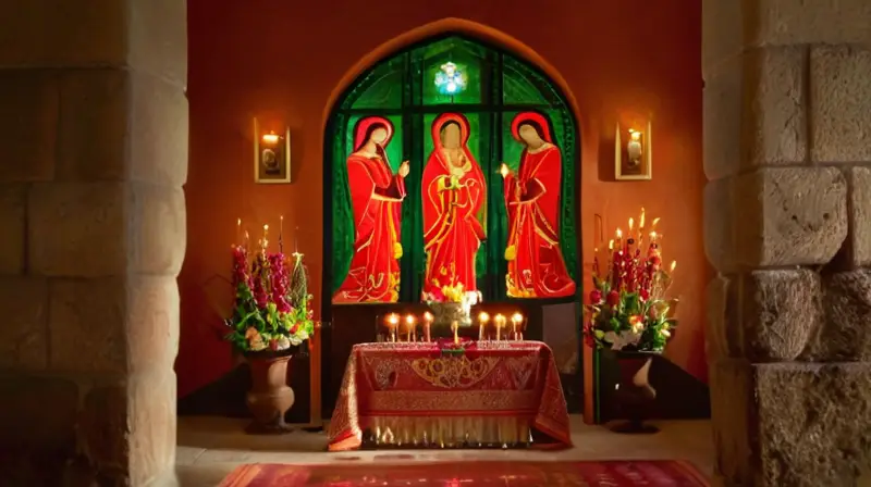 Altar decorado, luz suave y ambiente reverente